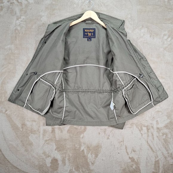 Woolrich Field Military Jacket Mens Sz M Green Buttons Long Sleeve Cargo Pockets - Picture 6 of 16